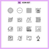 Group of 16 Outlines Signs and Symbols for target arrow tic tac toe statements financial Editable Vector Design Elements