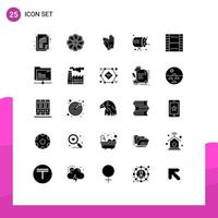 Modern Set of 25 Solid Glyphs and symbols such as essential announcement gloves instrument drum Editable Vector Design Elements