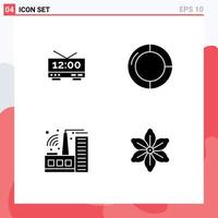 4 Thematic Vector Solid Glyphs and Editable Symbols of clock factory machine finance flower Editable Vector Design Elements