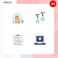 Group of 4 Modern Flat Icons Set for cloud financial bag jewelry report Editable Vector Design Elements