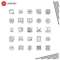 Group of 25 Lines Signs and Symbols for education notes ramadan student medical Editable Vector Design Elements