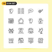 Modern Set of 16 Outlines and symbols such as calc tool wardrobe tape measure Editable Vector Design Elements