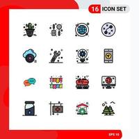 Mobile Interface Flat Color Filled Line Set of 16 Pictograms of cancel delete internet cloud infection Editable Creative Vector Design Elements