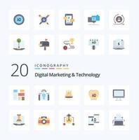 20 Digital Marketing And Technology Flat Color icon Pack like streaming brian premuim ab  elementary vector