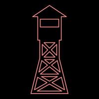 Neon watching tower Overview forest ranger fire site red color vector illustration image flat style