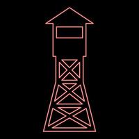 Neon watching tower Overview forest ranger fire site red color vector illustration image flat style