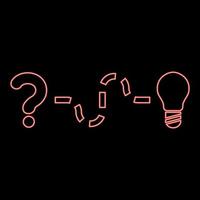 Neon concept of finding solution to the issue Question and path to the light bulb Searching for Innovation red color vector illustration image flat style