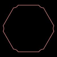 Neon hexagon banner hexagonal six rounded corner Blank mockup Empty template red color vector illustration image flat style