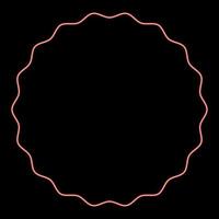 Neon round element with wavy edges Circle label sticker red color vector illustration image flat style