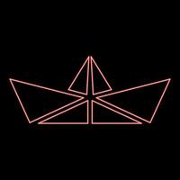 Neon paper ship Boat origami red color vector illustration image flat style