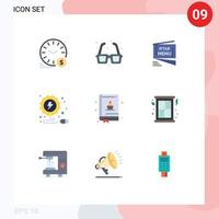 User Interface Pack of 9 Basic Flat Colors of power electricity romance fast ramadan Editable Vector Design Elements