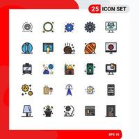 paquete de iconos de vector de stock de 25 signos y símbolos de línea para elementos de diseño de vector editables de engranaje de rueda de día de engranajes de computadora