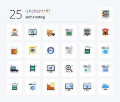 Web Hosting 25 Flat Color icon pack including server. data. hosting. error. browser vector