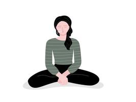 Isolated of a woman sitting on the floor and take a deep breath in vector illustration in flat style.