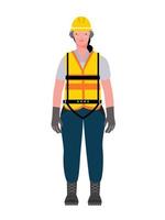 aislado de una mujer trabajadora de la construcción que usa equipo de protección personal. vector