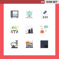 Pictogram Set of 9 Simple Flat Colors of factory meeting planning interview tool Editable Vector Design Elements