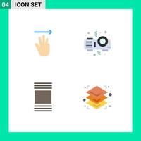 Flat Icon Pack of 4 Universal Symbols of hand view right party layers Editable Vector Design Elements