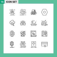 Pack of 16 creative Outlines of cloud settings wet road basic pad Editable Vector Design Elements