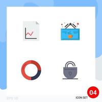 Group of 4 Modern Flat Icons Set for analytics chart drink cup pie Editable Vector Design Elements