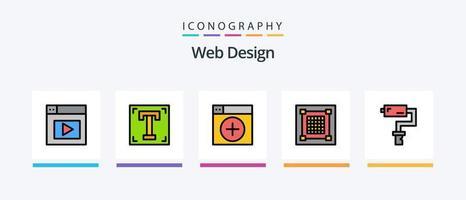 Web Design Line Filled 5 Icon Pack Including globe. design. web. web. mockup. Creative Icons Design vector