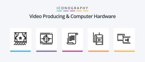 paquete de íconos de línea 5 de producción de video y hardware de computadora que incluye directores. silla. película. Cuota. película. diseño de iconos creativos vector