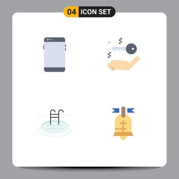 Flat Icon Pack of 4 Universal Symbols of phone pool huawei key serves Editable Vector Design Elements