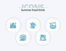 comida de verano bebida icono azul paquete 5 diseño de iconos. verano. mejillón. alimento. agua. alimento vector