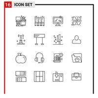 Set of 16 Vector Outlines on Grid for internet medical storage health shopping Editable Vector Design Elements