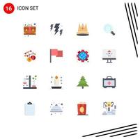 Pack of 16 Modern Flat Colors Signs and Symbols for Web Print Media such as decoration magnifier crown general position Editable Pack of Creative Vector Design Elements