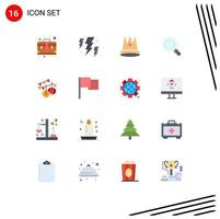 Pack of 16 Modern Flat Colors Signs and Symbols for Web Print Media such as decoration magnifier crown general position Editable Pack of Creative Vector Design Elements