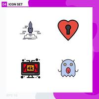 Group of 4 Modern Filledline Flat Colors Set for launch display shuttle love technology Editable Vector Design Elements