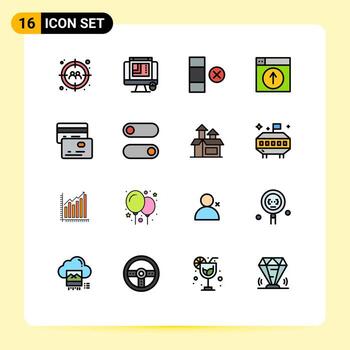 16 Universal Flat Color Filled Lines Set for Web and Mobile Applications credit application cell design up Editable Creative Vector Design Elements