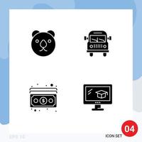 Universal Icon Symbols Group of 4 Modern Solid Glyphs of bear money truck education education Editable Vector Design Elements