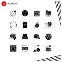 Group of 16 Solid Glyphs Signs and Symbols for rotate arrow internet security computer Editable Vector Design Elements