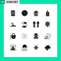 Pack of 16 Modern Solid Glyphs Signs and Symbols for Web Print Media such as growth interface clipboard label tag Editable Vector Design Elements