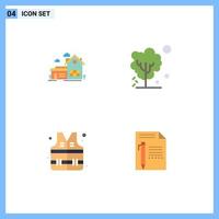 Group of 4 Flat Icons Signs and Symbols for home warming villa global water Editable Vector Design Elements