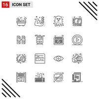 Universal Icon Symbols Group of 16 Modern Outlines of file tablet avatar draw scary Editable Vector Design Elements