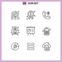 Set of 9 Modern UI Icons Symbols Signs for checklist board online analytics startup Editable Vector Design Elements