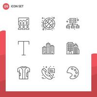 9 Outline concept for Websites Mobile and Apps building font game family management Editable Vector Design Elements