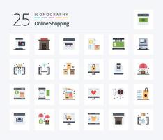 Online Shopping 25 Flat Color icon pack including market. cash. online. online. credit vector