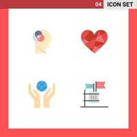 4 Thematic Vector Flat Icons and Editable Symbols of human intelligence care head like world Editable Vector Design Elements