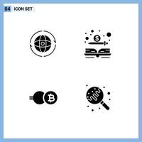 Editable Vector Line Pack of 4 Simple Solid Glyphs of globe eb coin attom cash crypto Editable Vector Design Elements