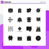 User Interface Pack of 16 Basic Solid Glyphs of cake gateway hobbies virus fixing Editable Vector Design Elements