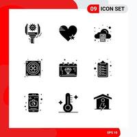 Pack of 9 creative Solid Glyphs of banking fan like computer calculate Editable Vector Design Elements