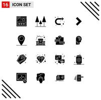 Modern Set of 16 Solid Glyphs Pictograph of pad lock location sign holiday right Editable Vector Design Elements