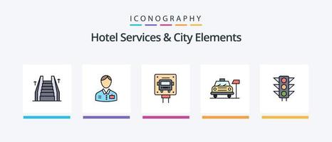 Hotel Services And City Elements Line Filled 5 Icon Pack Including elevator. shop. luggage. shopping. bag. Creative Icons Design vector