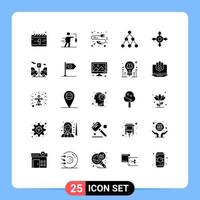 25 User Interface Solid Glyph Pack of modern Signs and Symbols of transport directions extension social link Editable Vector Design Elements