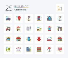 elementos de la ciudad paquete de iconos de 25 colores planos que incluye semáforos. señal. estacionamiento. oficina. edificio vector