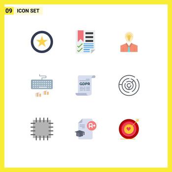 9 User Interface Flat Color Pack of modern Signs and Symbols of consent type man interface growth Editable Vector Design Elements