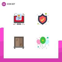 4 Flat Icon concept for Websites Mobile and Apps news window online security celebrate Editable Vector Design Elements